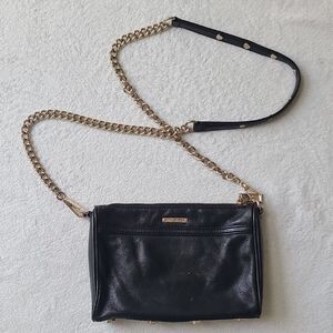 Rebecca Minkoff Saddle Crossbody Bag Gold Chain Strap Black Leather Stud Night